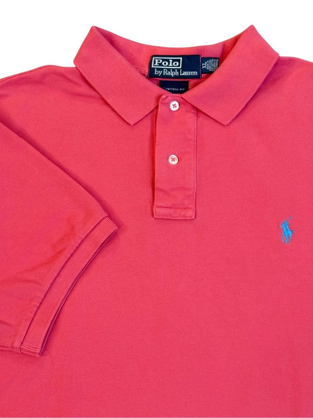 Polo Ralph Lauren Custom Fit Polo Shirt XL Pink Cotton Pique Blue Pony Hong Kong